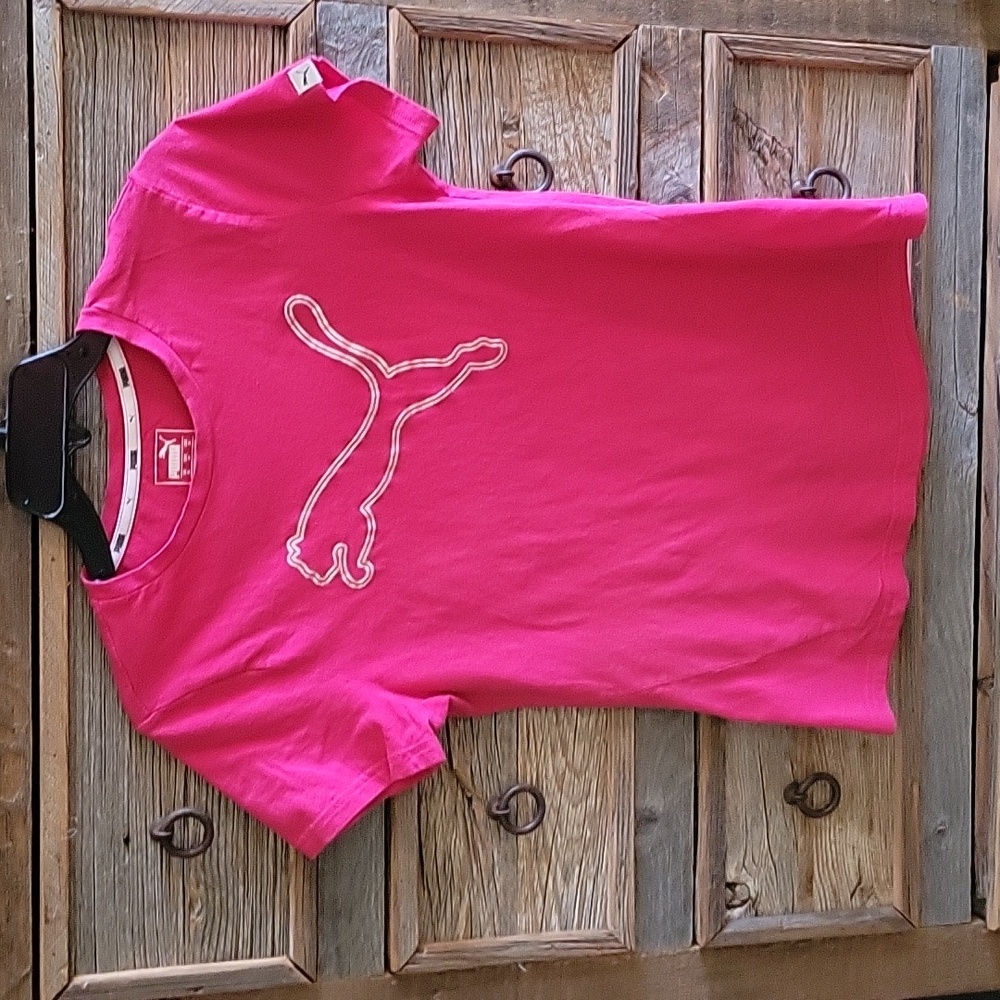 Puma Fuschia/Hot Pink Women's T-shirt With Silver Front Puma M